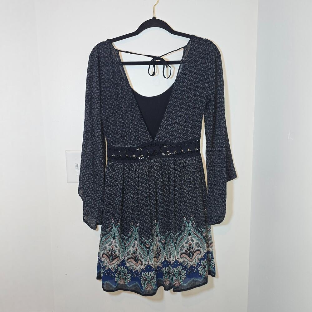Hollister Y2K Womens Skater Boho Mini Dress Sz S Floral Paisley Flare Sleeve - Picture 6 of 10